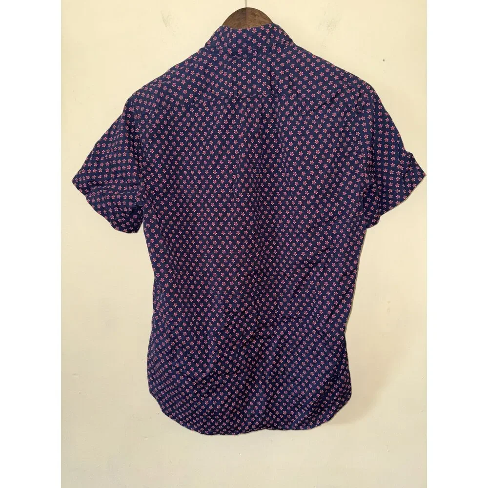 J.Crew Secret Wash Shirt Small Classic Fit Short Sleeve Navy Pink Floral Stretch